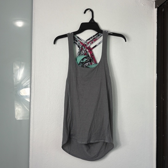 Lululemon Gray Multicolor Strappy Back Athletic Tank Top Built-in Bra Cowl Back - Picture 2 of 6